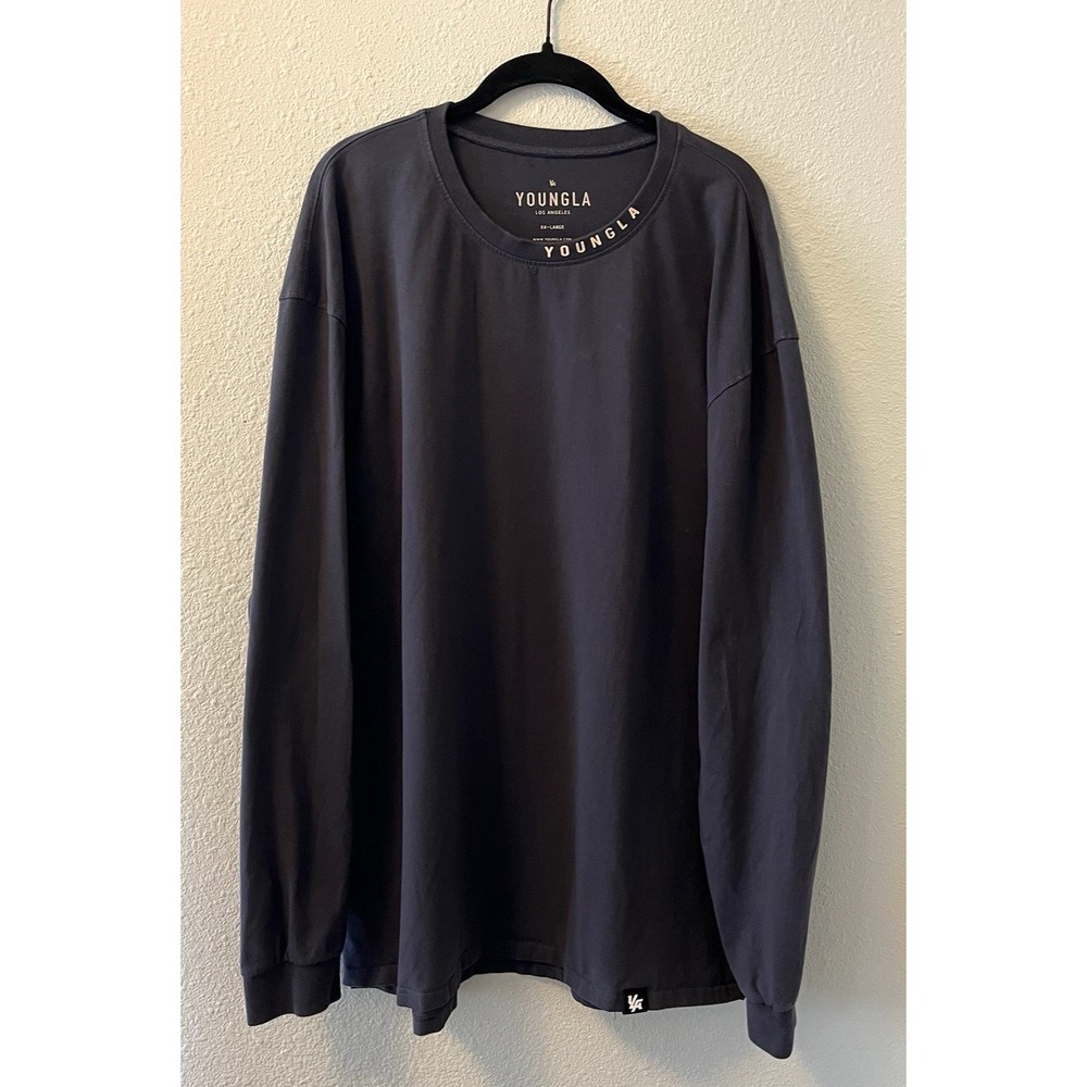 YoungLA Men's Long Sleeve T-Shirt Size XXL Crewneck Logo Charcoal Gray Classic